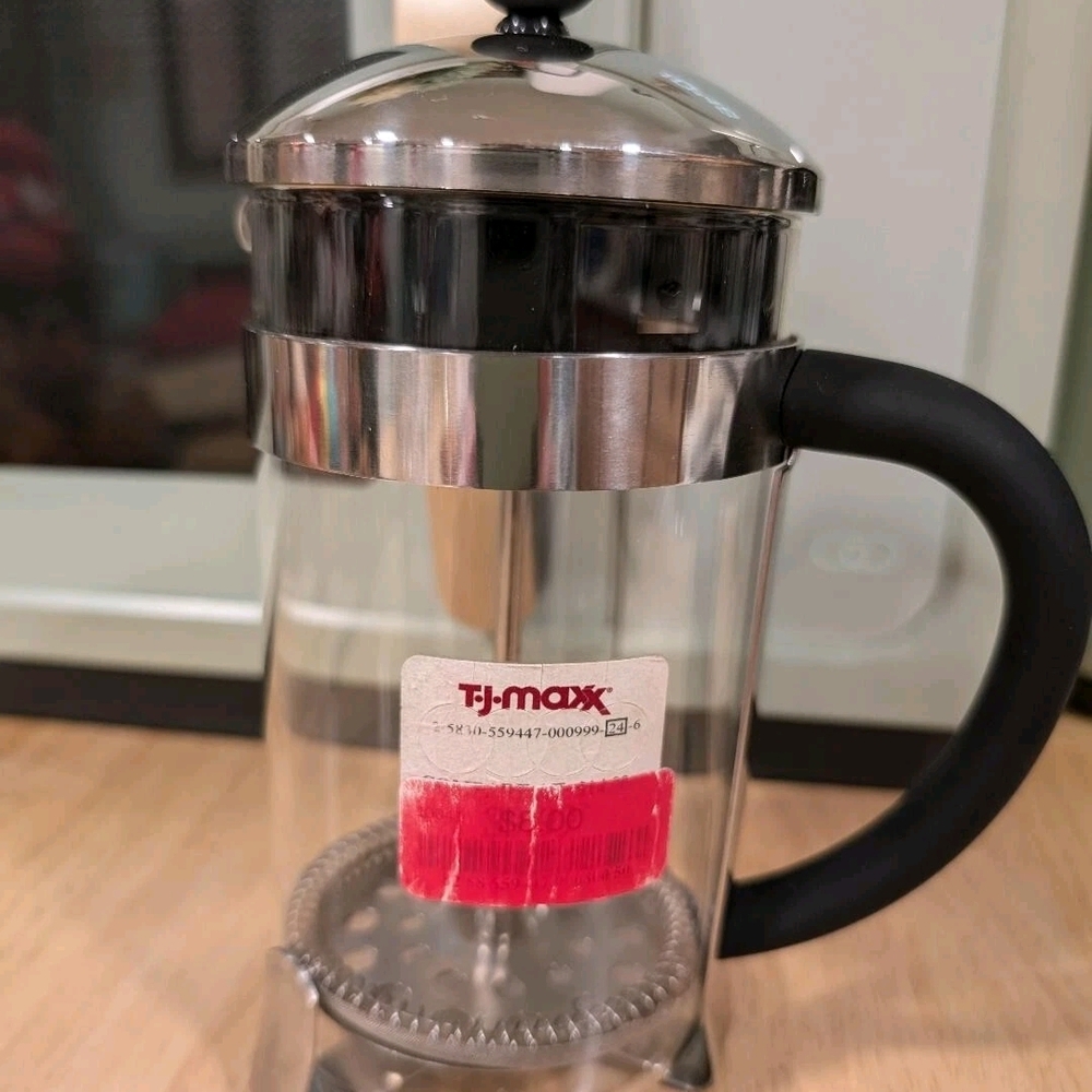 Elegant Glass and Stainless Steel French Press with Black Handle